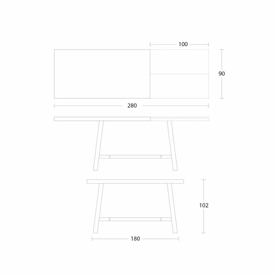 Rozkładany stół do jadalni z drewna i metalu do 280 cm - Gallotto Viadurini