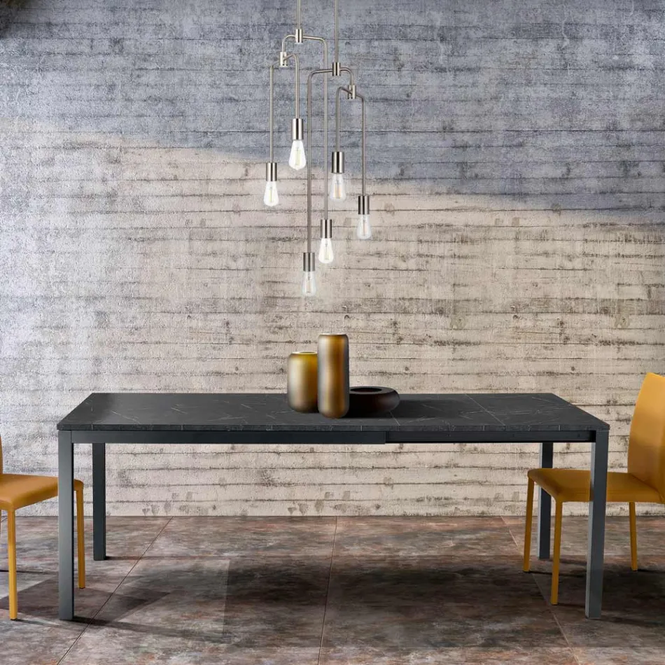 Rozkładany stół do salonu z blatem z melaminy i metalowymi nogami - Shaila Viadurini