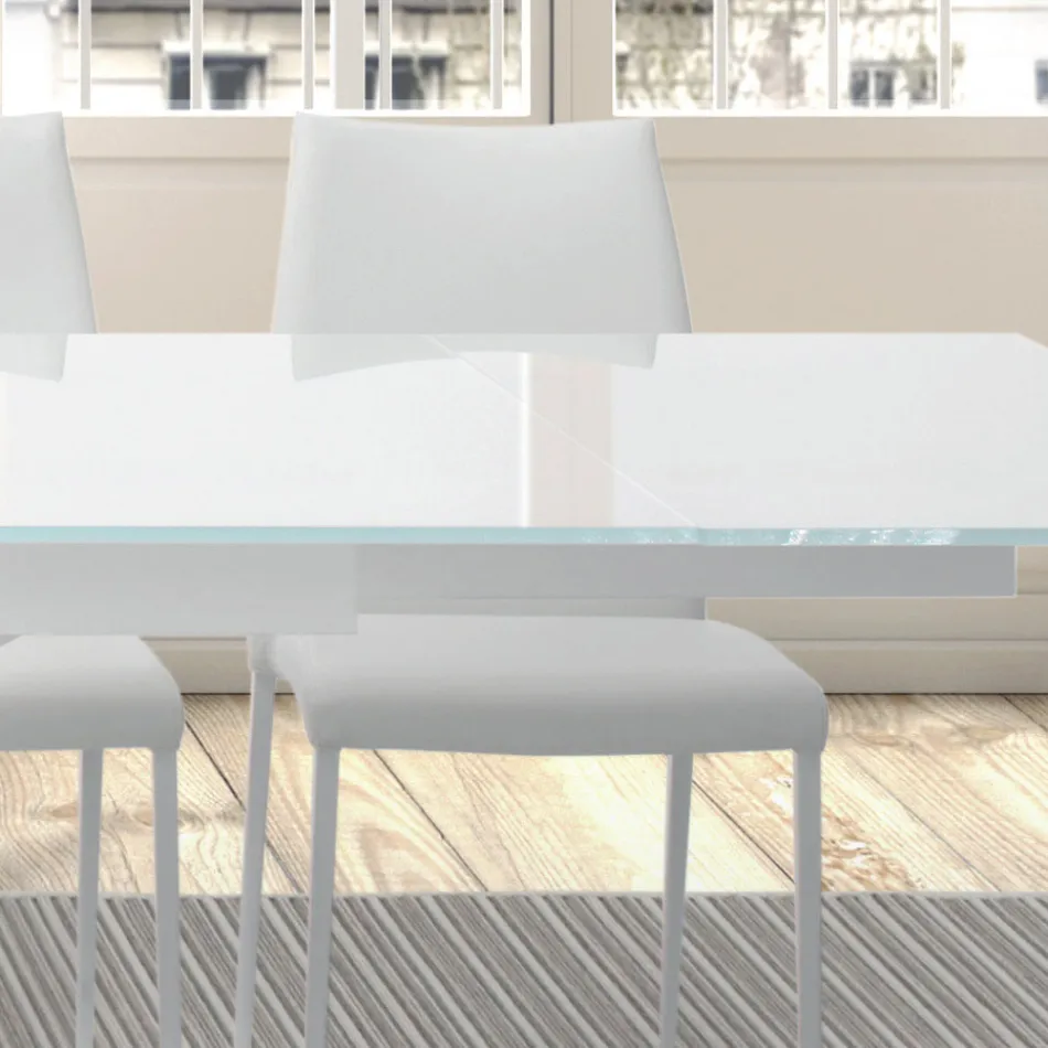 Rozkładany stół do 278 cm ze szkła i białej stali Wyprodukowano we Włoszech - Grotta Viadurini