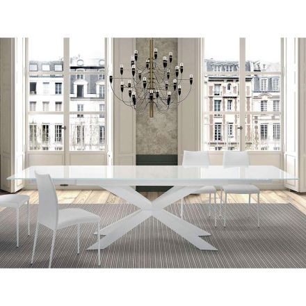 Rozkładany stół do 278 cm ze szkła i białej stali Wyprodukowano we Włoszech - Grotta Viadurini