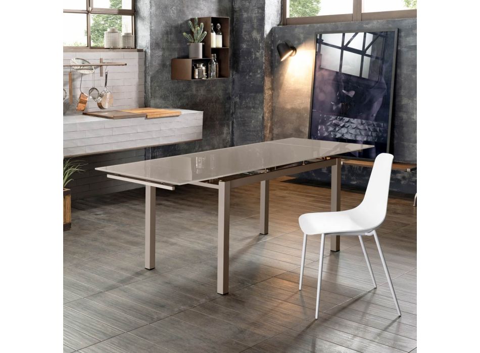Stół rozkładany do 170 cm ze szklanym blatem i metalową podstawą - Apple Viadurini