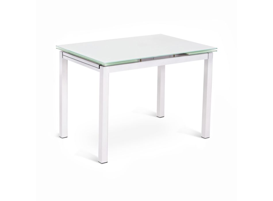 Stół rozkładany do 170 cm ze szklanym blatem i metalową podstawą - Apple Viadurini