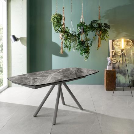 Stół rozkładany do 180 cm z ceramiki na szkle i metalu - Lozzolo Viadurini