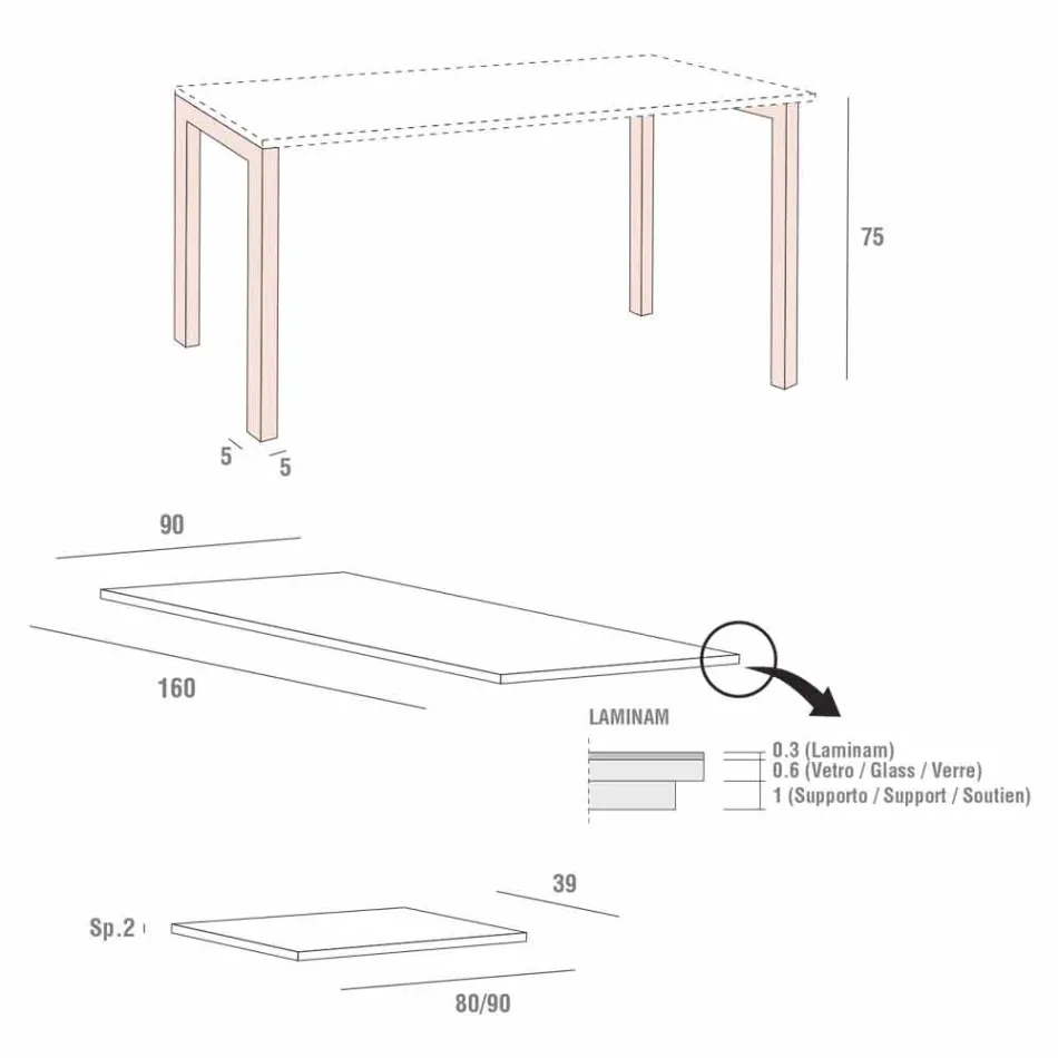 Rozkładany stół do 238 cm z laminatu i metalu Made in Italy - Remigio Viadurini