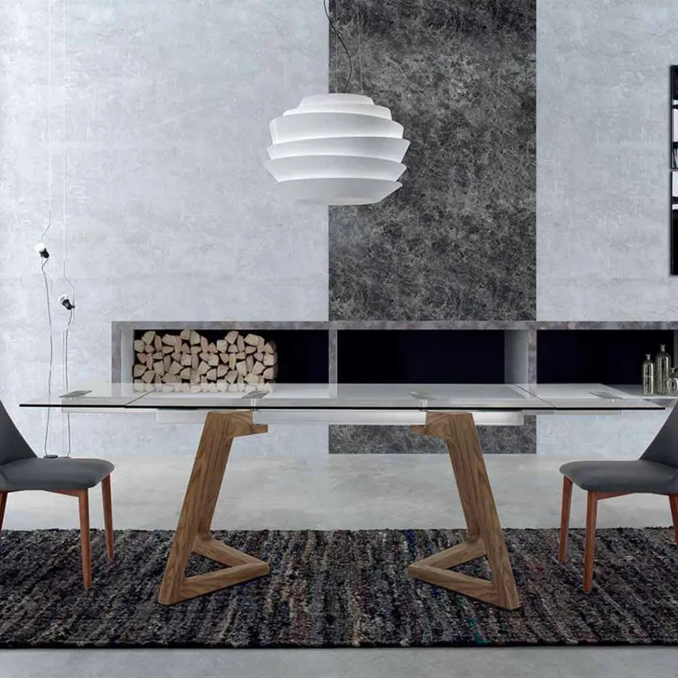 Stół rozkładany do 280 cm ze szkła i forniru – Eugrafo Viadurini