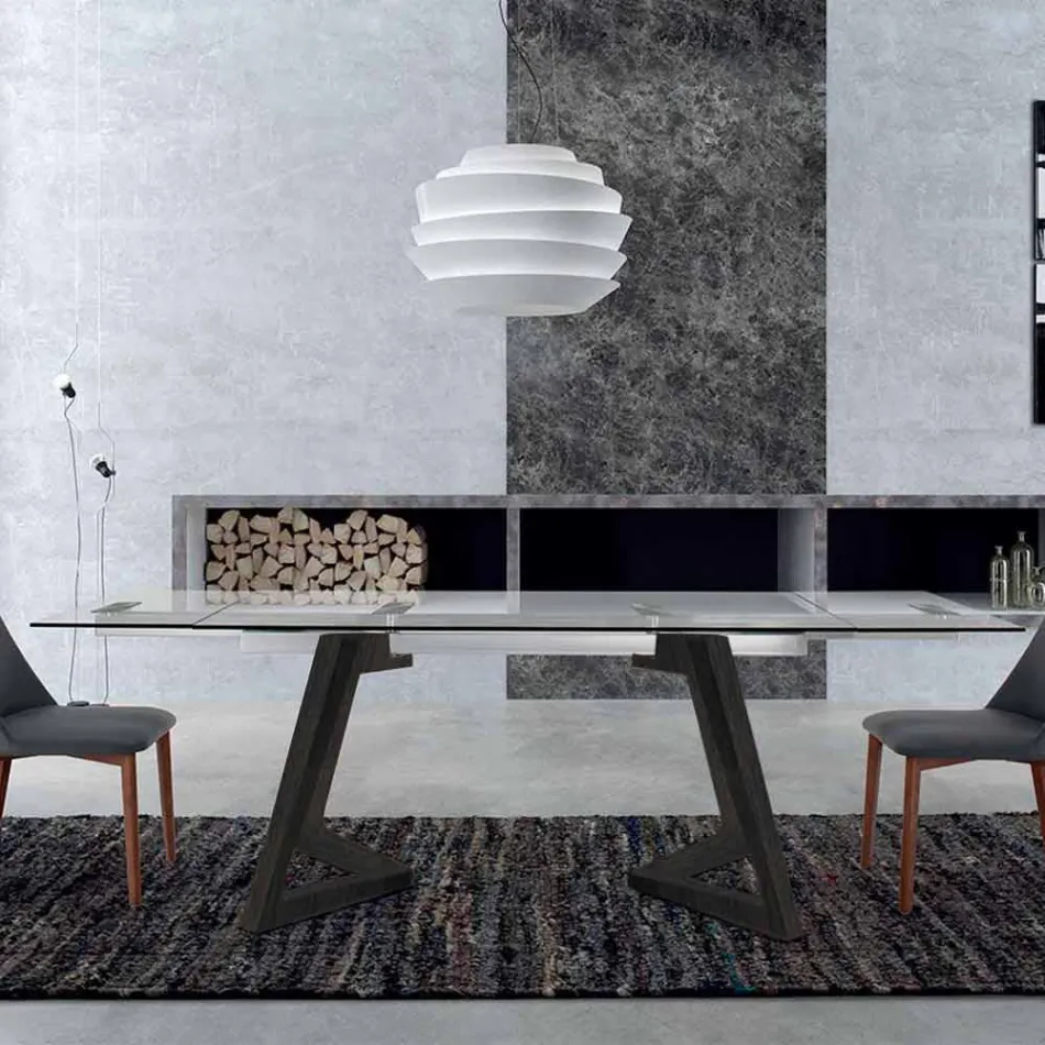 Stół rozkładany do 280 cm ze szkła i forniru – Eugrafo Viadurini