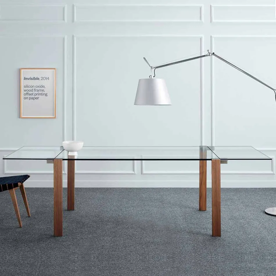 Stół rozkładany do 280 cm w przezroczystym szkle Made in Italy - Sopot Viadurini