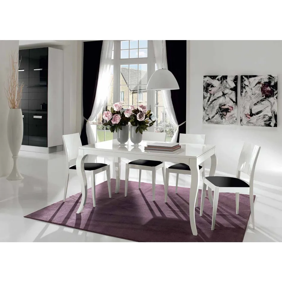 Rozkładany stolik do 350 cm w białym połysku orzechu tanganika, Leomas Viadurini