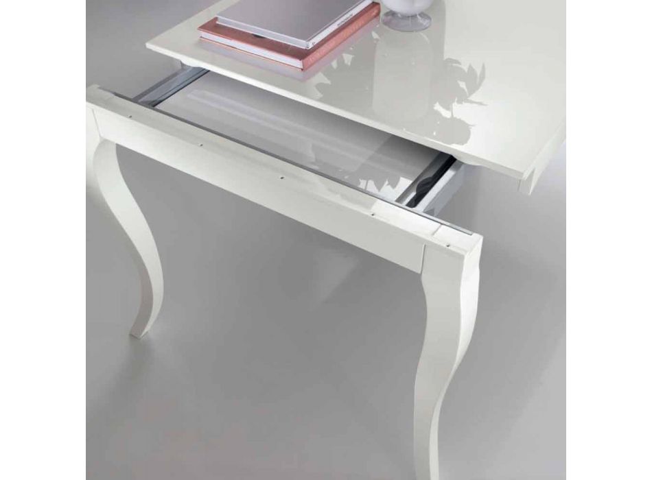 Rozkładany stolik do 350 cm w białym połysku orzechu tanganika, Leomas Viadurini