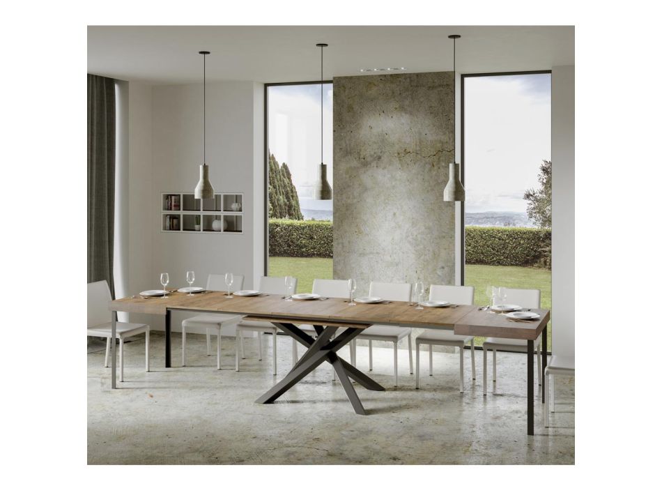 Rozkładany stół do 440 cm z antracytowego żelaza i drewna Made in Italy - Graffo Viadurini