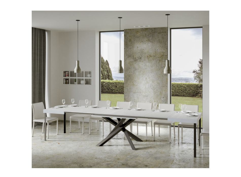 Rozkładany stół do 440 cm z antracytowego żelaza i drewna Made in Italy - Graffo Viadurini