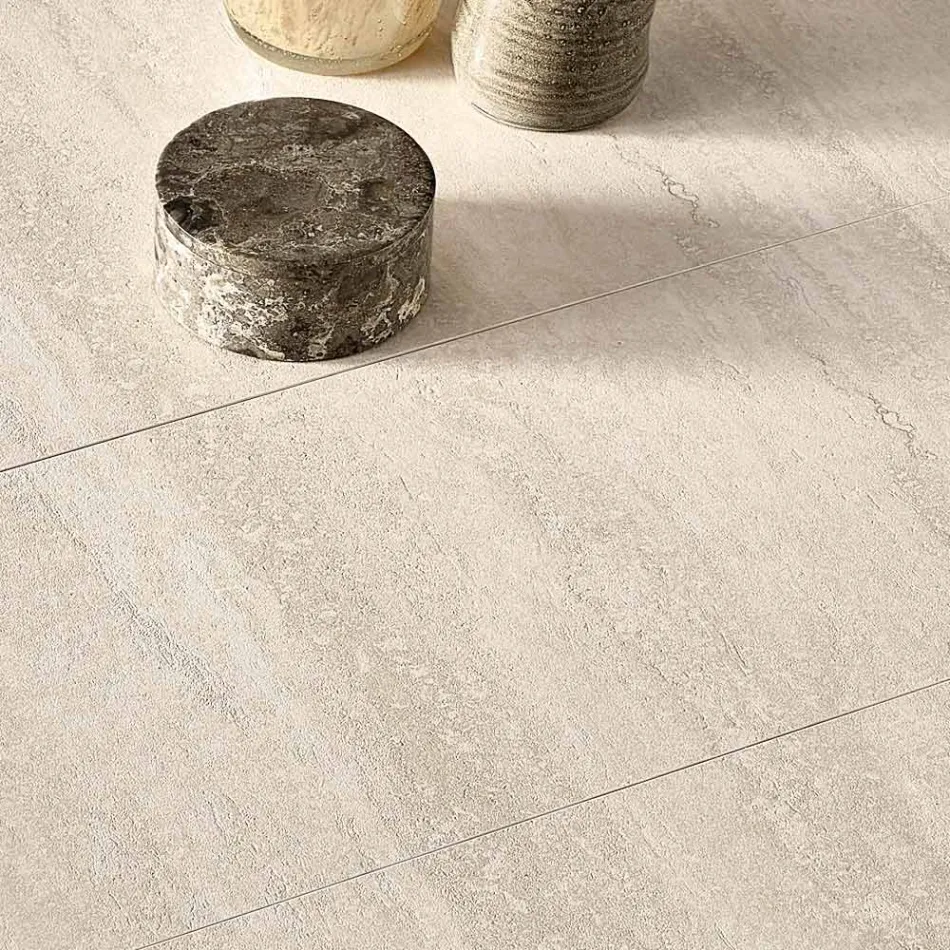 Rozkładany stół z kamionki porcelanowej z malowaną metalową podstawą - Arko Viadurini