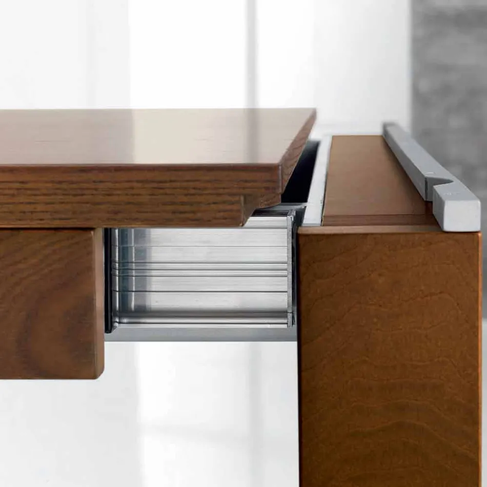 Rozkładany stół z drewna jesionowego z bocznymi opaskami z jesionu - Ketla Viadurini