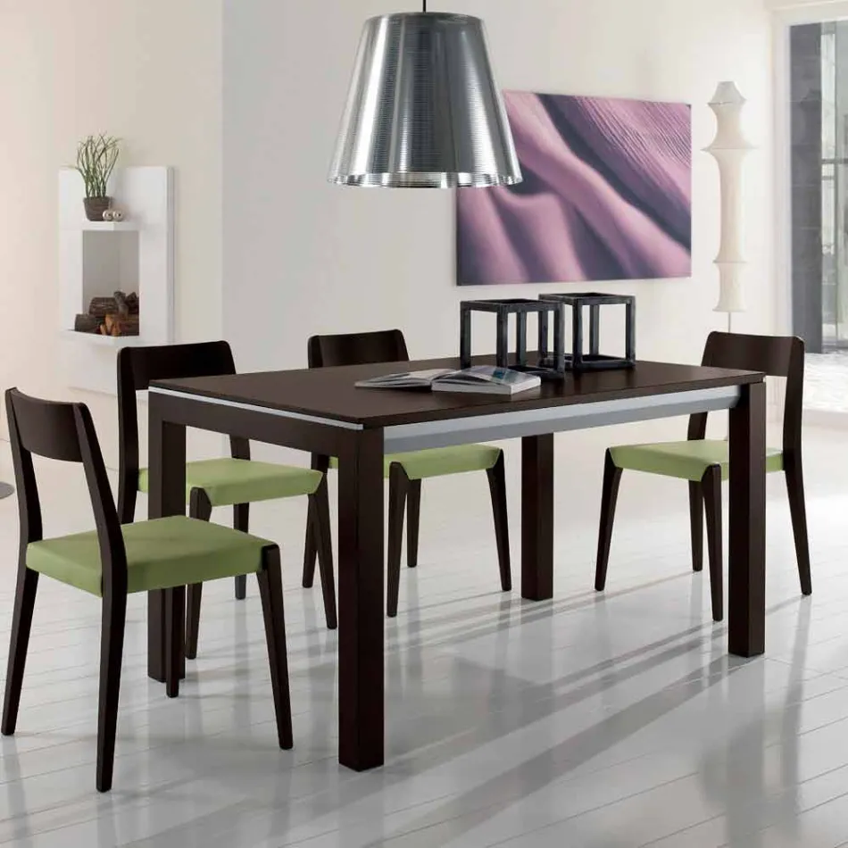 Rozkładany stół z drewna jesionowego z bocznymi paskami pomalowanymi na szaro - Ketla Viadurini