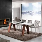 Rozkładany stół z litego drewna i hartowanego szkła Chad Viadurini