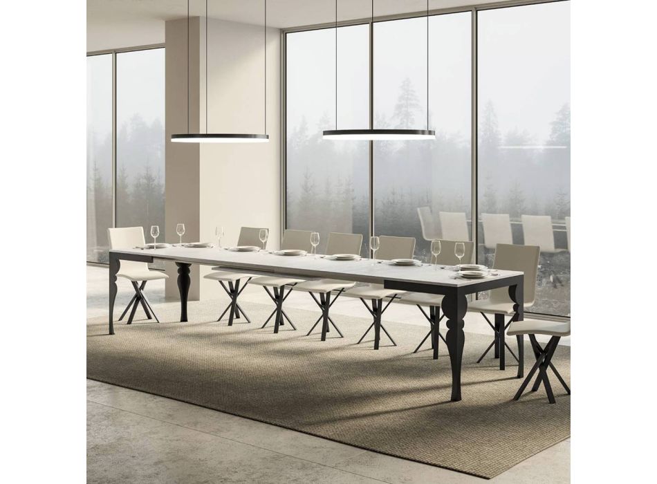 Rozkładany stół z drewna melaminowego i blatu z żelaza w kolorze antracytowym - Sassone Viadurini