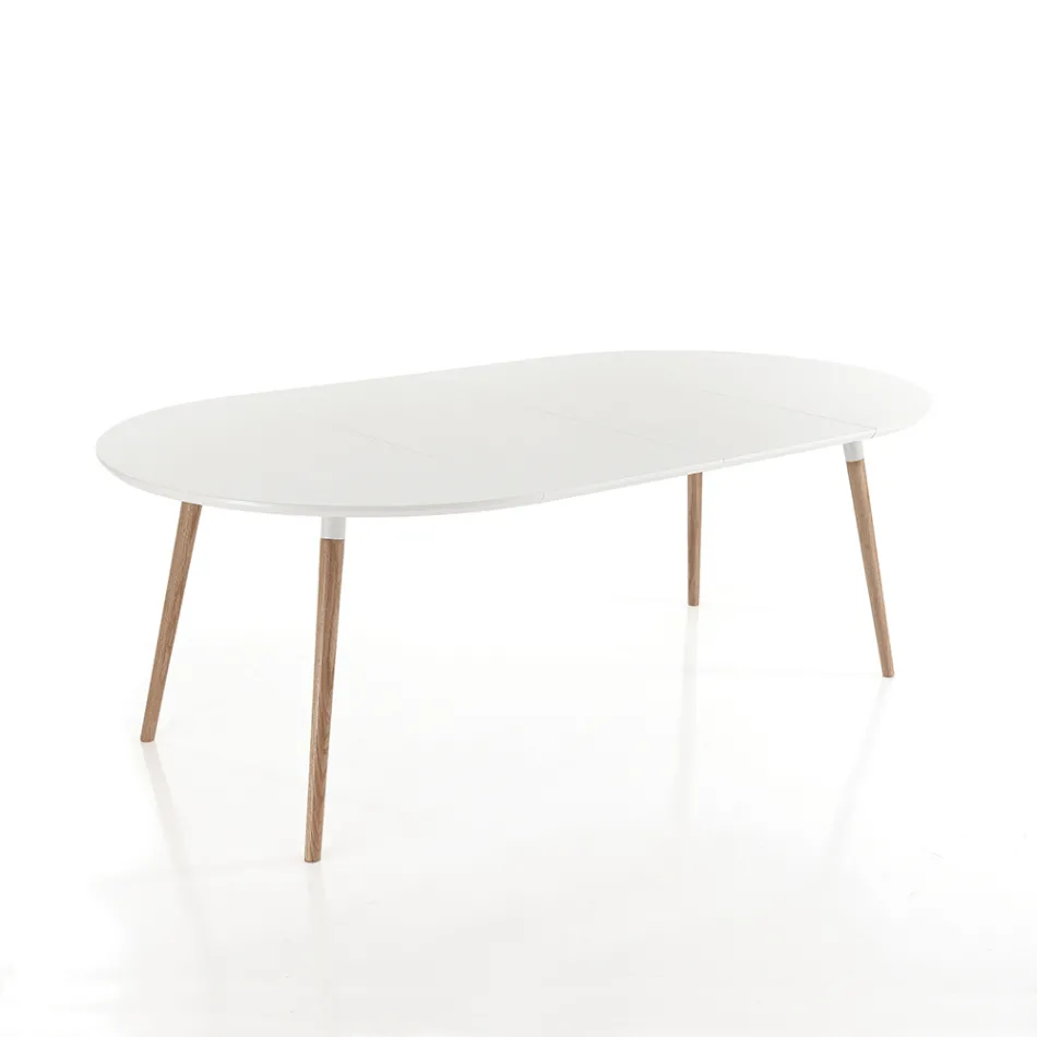 Stół rozkładany drewniany, biały blat matowy Ian Viadurini