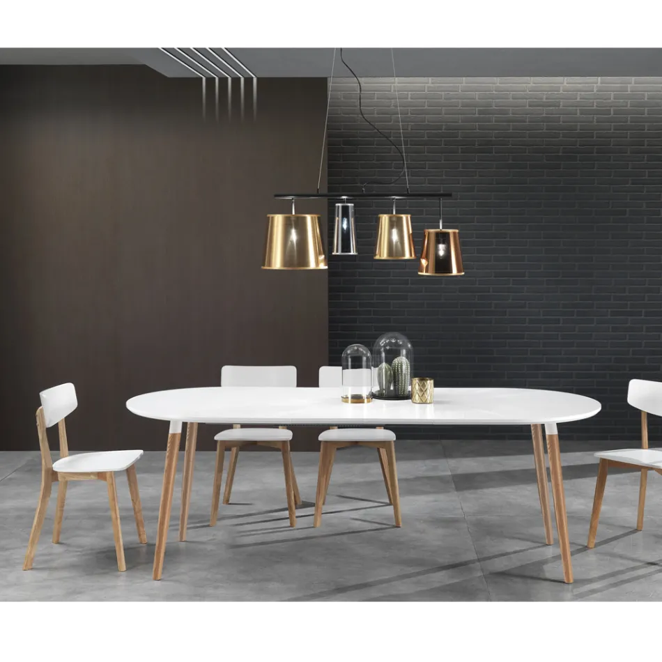 Stół rozkładany drewniany, biały blat matowy Ian Viadurini