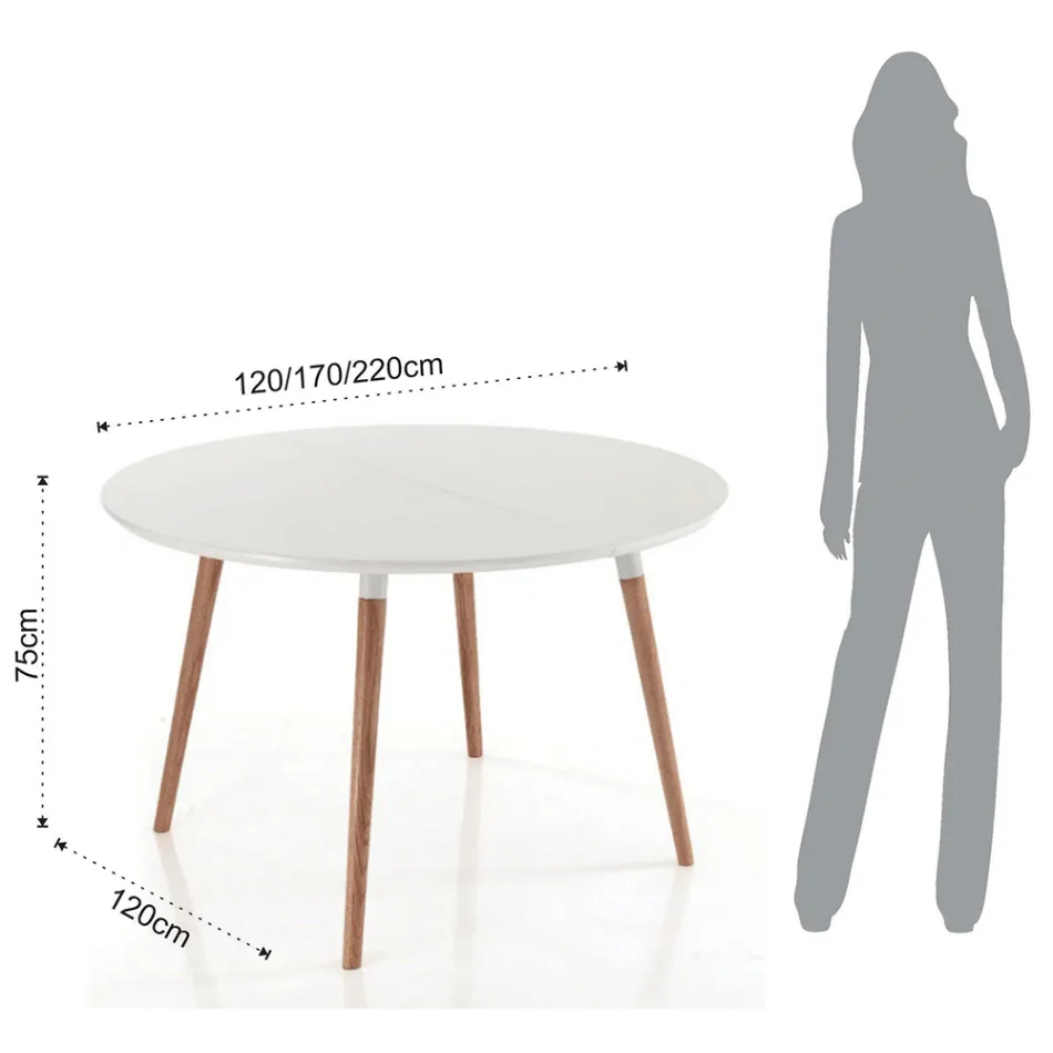 Stół rozkładany drewniany, biały blat matowy Ian Viadurini