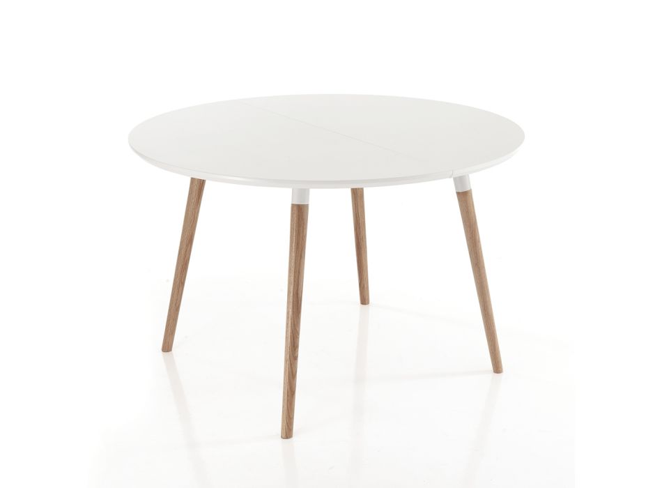 Stół rozkładany drewniany, biały blat matowy Ian Viadurini