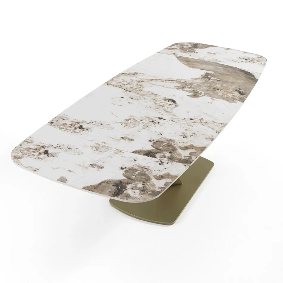 Rozkładany stół z metalowym i ceramicznym blatem w wykończeniu marmuru onyksowego - Marche Viadurini