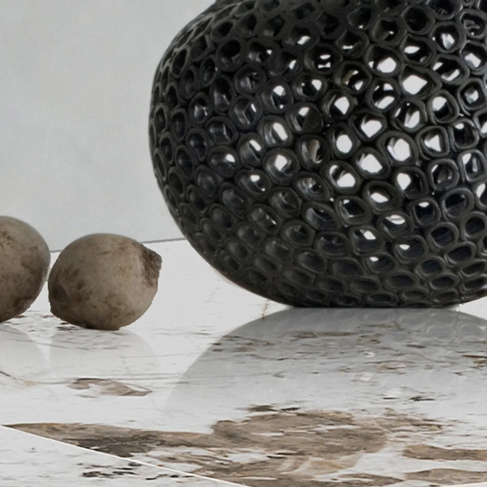 Rozkładany stół z metalowym i ceramicznym blatem w wykończeniu marmuru onyksowego - Marche Viadurini