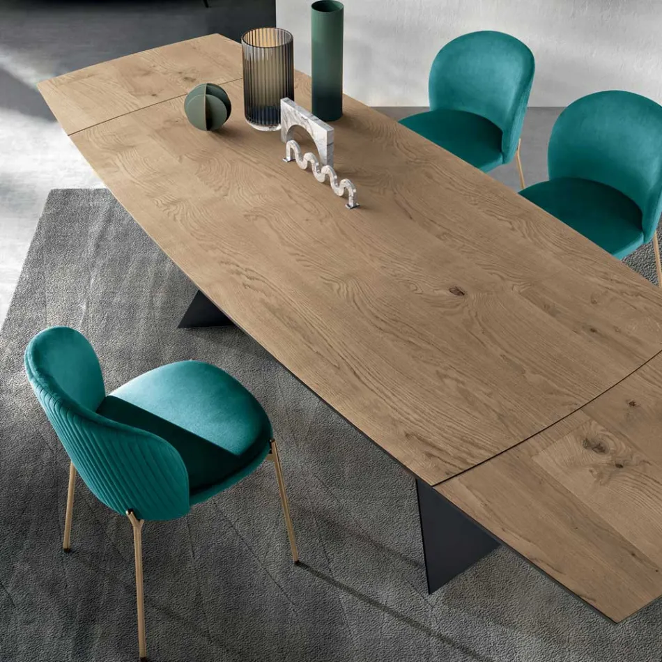 Rozkładany stół z fornirem dębowym i malowaną metalową podstawą - Milo Viadurini