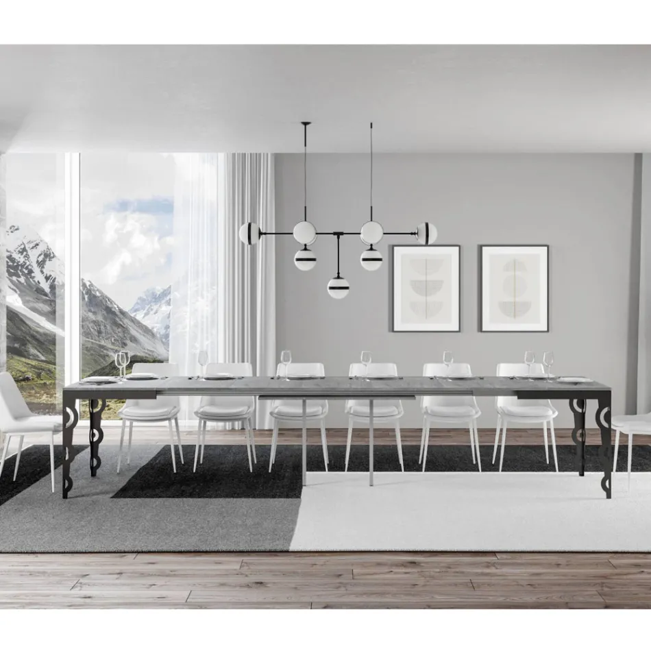 Nowoczesny rozkładany stół z drewna melaminowego i żelaznego blatu - Marella Viadurini