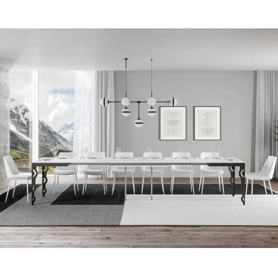 Nowoczesny rozkładany stół z drewna melaminowego i żelaznego blatu - Marella Viadurini