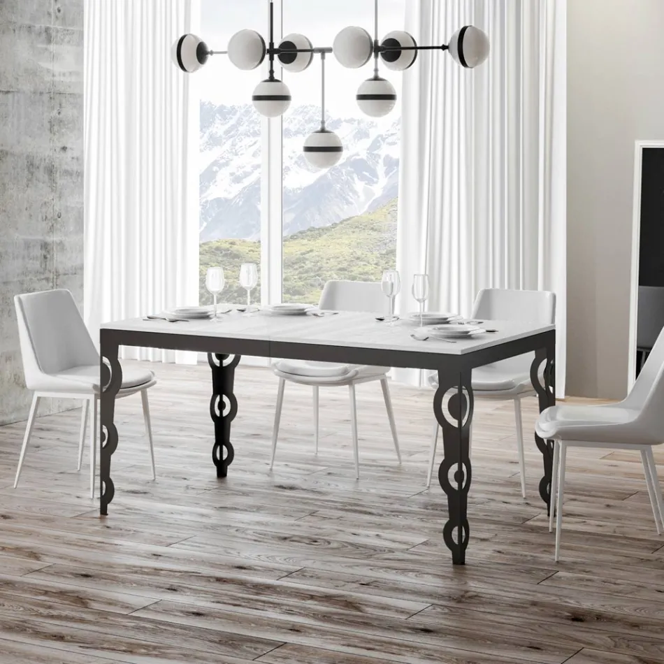 Nowoczesny rozkładany stół z drewna melaminowego i żelaznego blatu - Marella Viadurini