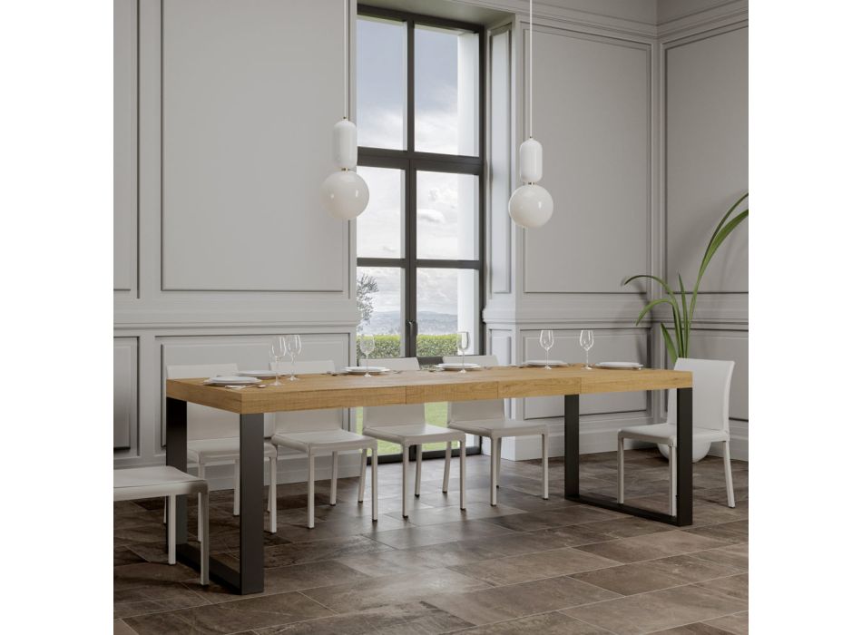Nowoczesny rozkładany stół z drewna melaminowego Made in Italy - Badesi Viadurini