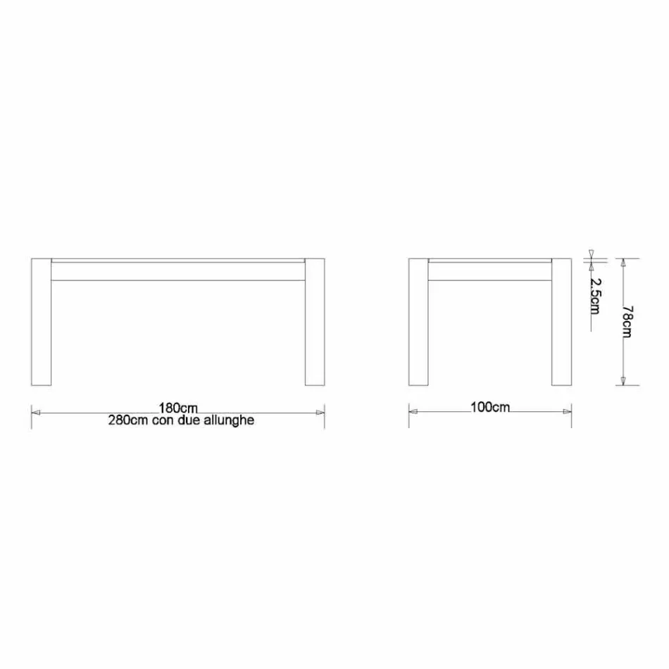 Nowoczesny stół przedłużający z litego dębu, L180 / 280xP100cm, Jacob Viadurini