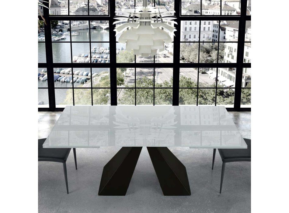 Nowoczesny rozkładany stół ze szkła i stali 14 miejsc Made in Italy - Dalmacja Viadurini