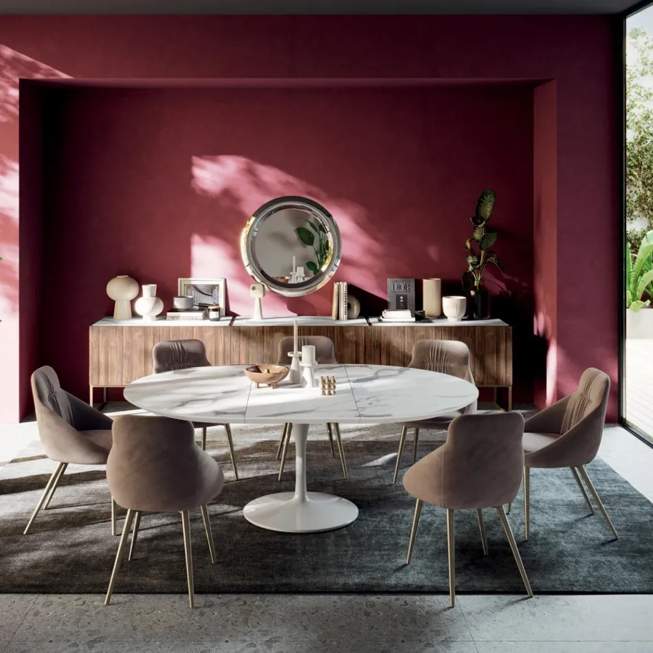 Rozkładany okrągły stół do salonu z laminatu Made in Italy - dolary Viadurini