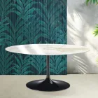 Stół rozkładany Saarinen Tulip H 74 cm z ceramiki Florim Calacatta Gold Gloss w kolorze szkarłatnym Viadurini
