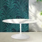 Stół rozkładany Saarinen Tulip H 74 cm z błyszczącej ceramiki Statuario Florim w kolorze szkarłatnym Viadurini