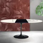 Stół rozkładany Saarinen Tulip H 74 cm z matowej ceramiki Florim Statuario w kolorze szkarłatnym Viadurini
