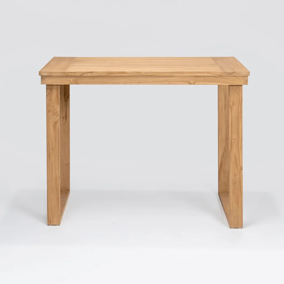 Wysoki stolik barowy ze szczotkowanego naturalnego drewna tekowego - Sponda Viadurini