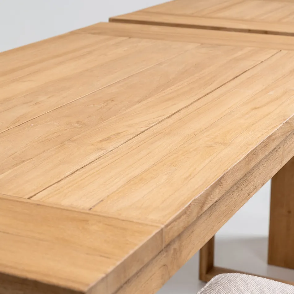 Wysoki stolik barowy ze szczotkowanego naturalnego drewna tekowego - Sponda Viadurini