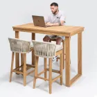 Wysoki stolik barowy ze szczotkowanego naturalnego drewna tekowego - Sponda Viadurini