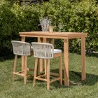 Wysoki stolik barowy ze szczotkowanego naturalnego drewna tekowego - Sponda Viadurini