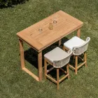 Wysoki stolik barowy ze szczotkowanego naturalnego drewna tekowego - Sponda Viadurini