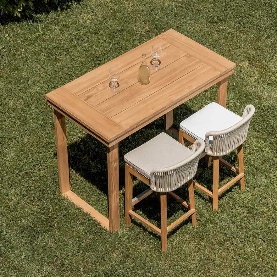 Wysoki stolik barowy ze szczotkowanego naturalnego drewna tekowego - Sponda Viadurini