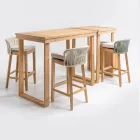 Wysoki stolik barowy ze szczotkowanego naturalnego drewna tekowego - Sponda Viadurini