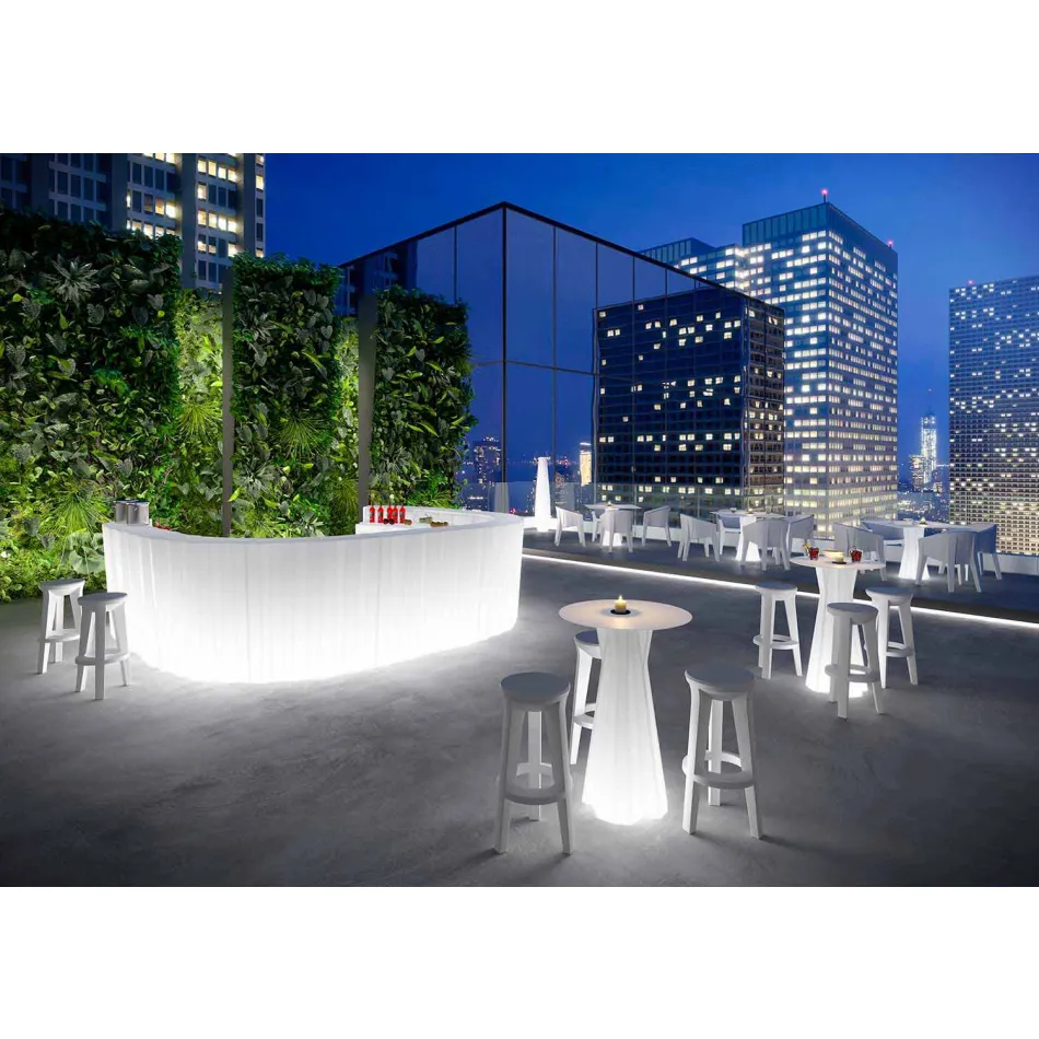 Wysoki stół zewnętrzny ze świecącą podstawą i blatem HPL Made in Italy - Tinuccia Viadurini