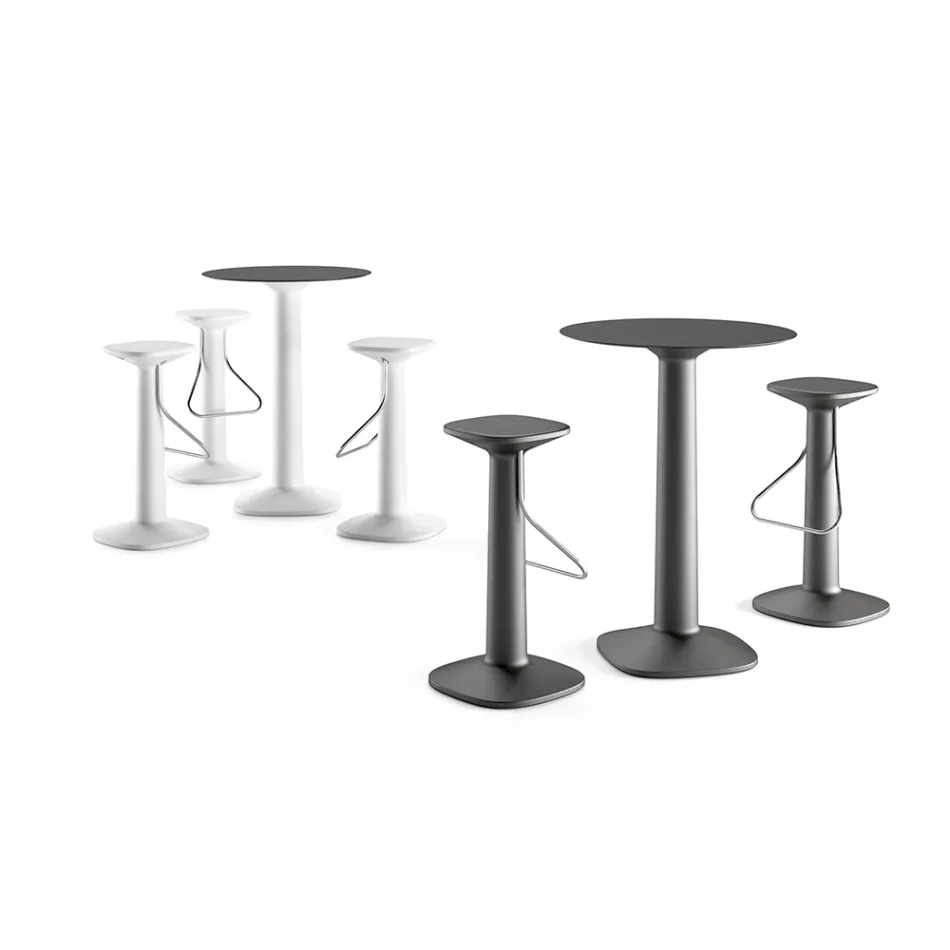 Wysoki okrągły stół z polietylenu z blatem HPL Made in Italy - Pito Viadurini