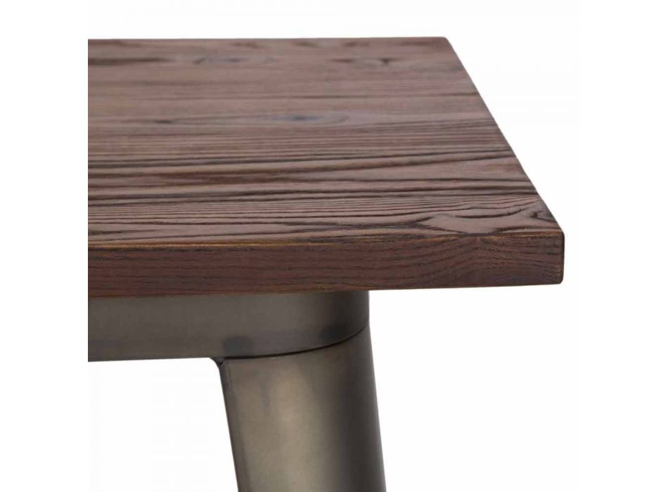 Nowoczesny kwadratowy stolik barowy w stylu industrialnym z żelaza i drewna - Sophie Viadurini