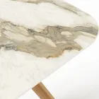 Stół z drewnianą podstawą i ceramicznym blatem Calacatta Hermitage - Infinity Viadurini