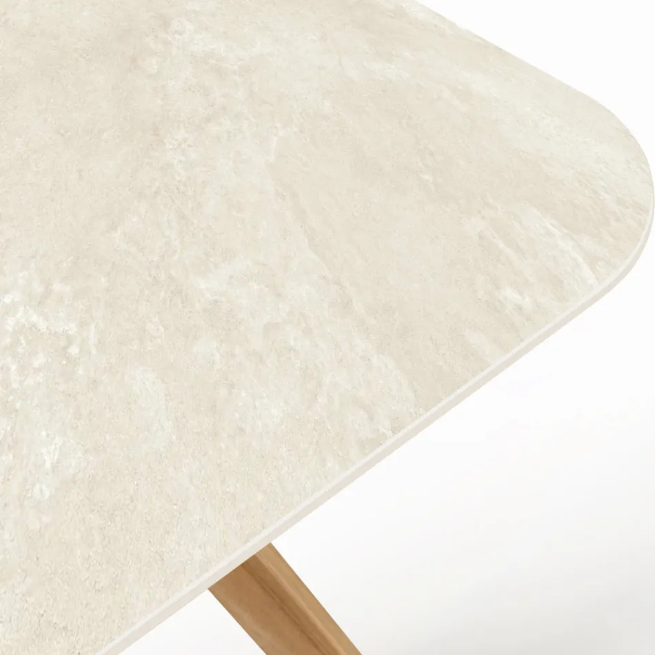 Stół z drewnianą podstawą i ceramicznym blatem Chianca od Ostuni - Infinity Viadurini