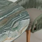 Stół z ceramicznym blatem i podstawą z drewna tekowego Made in Italy - Kask Viadurini